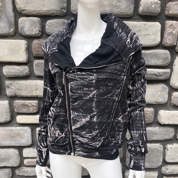 Young Fabulous & Broke Jackets & Blazers - YF&B BrushStroke MotoStyle Zipper Sweatshirt EUC M